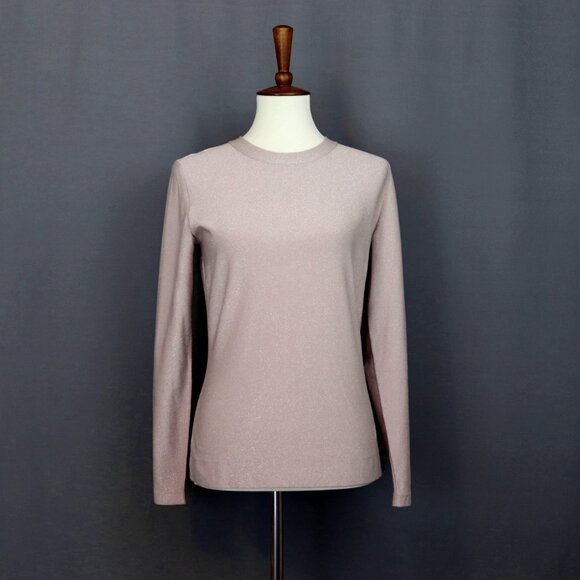 Akris 8 Crew Neck Silk Long Sleeve Sweater Top Pink Metallic Shimmer - Picture 2 of 11